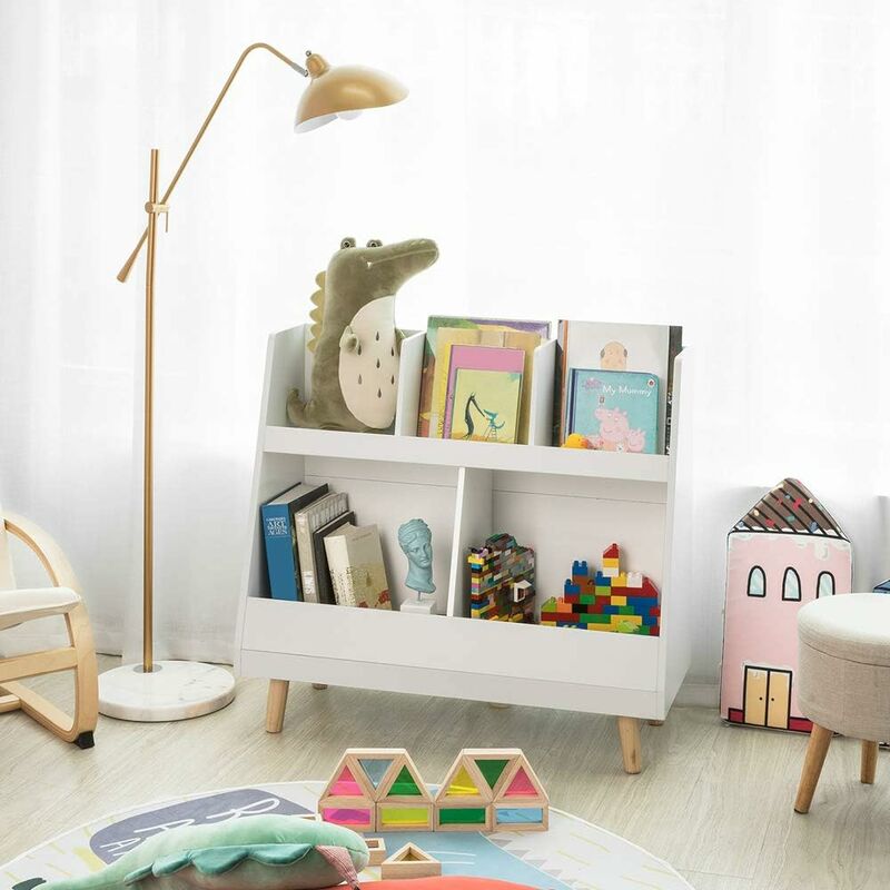 SoBuy KMB19-W Kinderregal mit 5 Fächern Bücherregal Aufbewahrungsregal für  Kinder Standregal mit Massivholzbeine weiß BHT ca.: 86x77x36cm | Babyregale