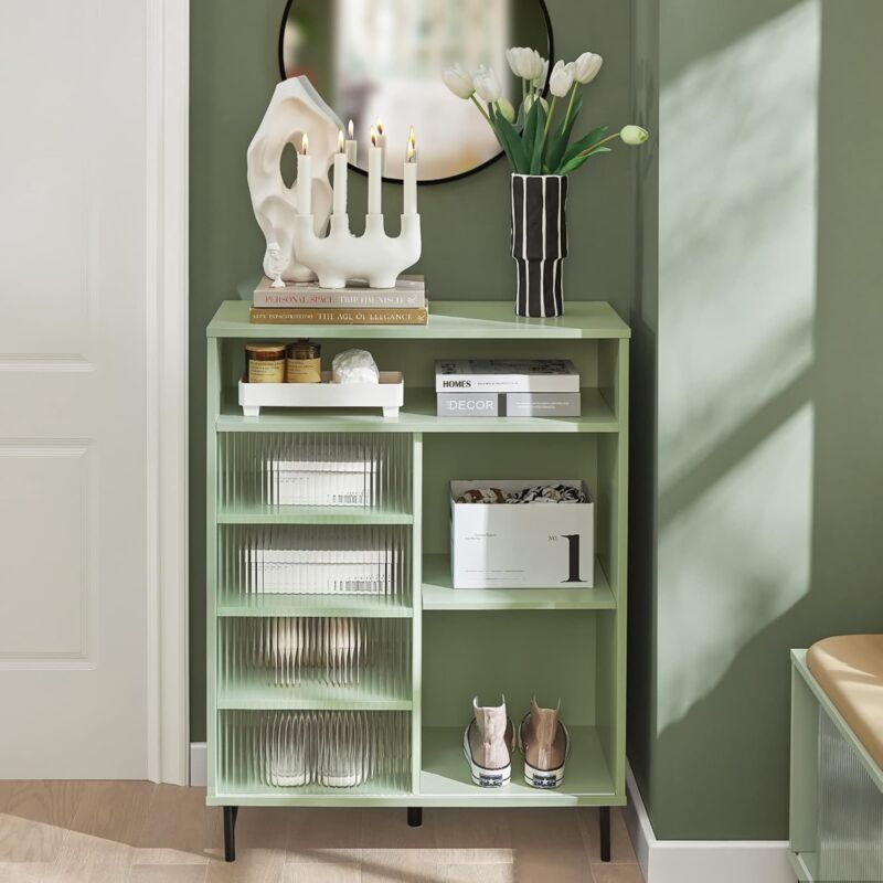 SoBuy Sideboard FSB61-GR Mit Glastür – 70x90x34 Cm, Grün, Mit Höhenverstellbarem Fach
