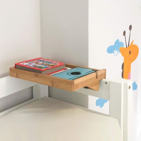 SoBuy NKD01-N Bettablage mit Kabelführung Nachttisch Regal für Mobiltelefon, Fernbedienung aus Bambus klemmbar BHT ca.: 36x9x25cm