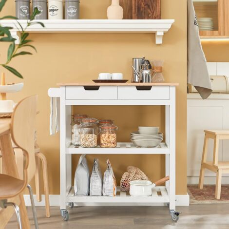 SoBuy FKW68-WN Küchenwagen mit 2 Schubladen und 2 Ablagen Servierwagen Rollwagen Küchenschrank Sideboard Weiß BHT ca.: 85x90x39cm