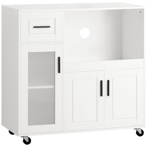 SoBuy FSB78-W Sideboard auf Rollen Küchenwagen Mikrowellenschrank Küchenschrank Rollwagen Aufbewahrungsschrank Küchekommode Küchentrolley Weiß BHT ca. 88,5x89x40cm