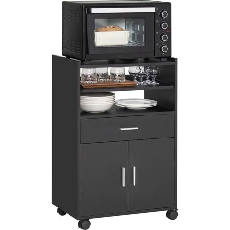 SoBuy FSB09-SCH Küchenschrank Küchenwagen Rollschrank Getränkewagen Mikrowellenschrank mit Einer Schieb-Ablage Schwarz BHT ca. 59x92x40cm