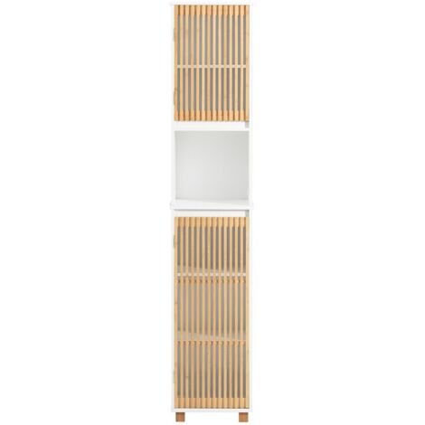 SoBuy BZR127-W Hochschrank Badezimmer Schrank Badschrank schmal Badregal Badezimmerschrank Badezimmermöbel Weiß-Natur BHT ca. 33x165x33cm