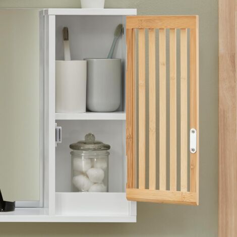 SoBuy Hängeschrank Mit Spiegel Fürs Bad – Badezimmerschrank Mit 3 Offenen Fächern & Verstellbaren Böden | Ca. 80x70x13 Cm