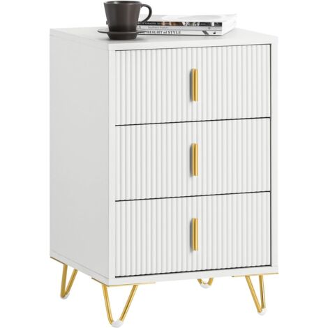 SoBuy FBT115-L-W Nachttisch mit 3 Schubladen für Boxspringbett Sofatisch Beistelltisch Telefontisch Nachtschrank Nachtkommode weiß BHT ca. 40x63x40cm