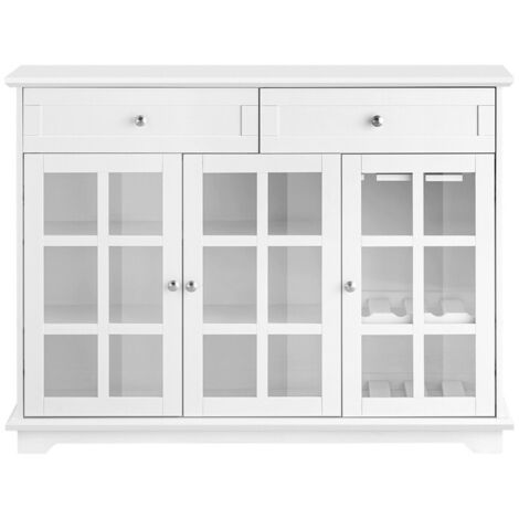 SoBuy FSB77-W Küchenschrank Kücheninsel mit Glastür freistehend Highborad Kommode Sideboard Bartisch Esstisch Buffet Badezimmerschrank Weiß BHT ca. 119x90x40cm