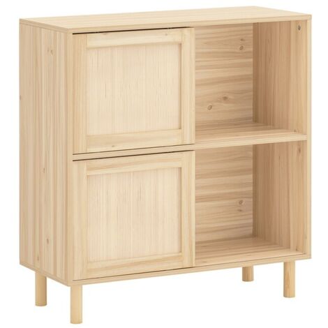 SoBuy FSB87-N Sideboard mit Schiebetüren Kommode Schrank Küchenschrank Flurschrank Beistellschrank Lowboard TV-Schrank Natur BHT ca. 80x87x35cm