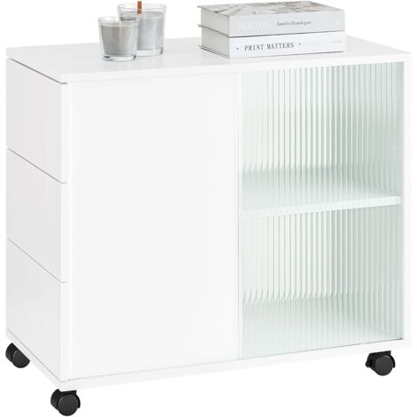 SoBuy FBT141-W Aktenschrank Aktenschrankwagen Druckertisch Druckerständer Rollcontainer mit 4 Rollen Lagerschrank Schrank für Büro Weiß BHT ca. 35x61x70cm