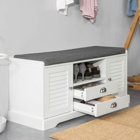 SoBuy FSR71W Sitzbank mit Stauraum Schuhbank mit Sitzfläche, 2 Türen