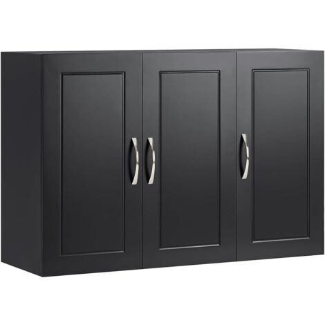 SoBuy FRG231-L-SCH Hängeschrank Badschrank mit zwei Türen Küchenschrank Medizinschrank Wandschrank Badmöbel Schwarz BHT ca. 90x60x30cm