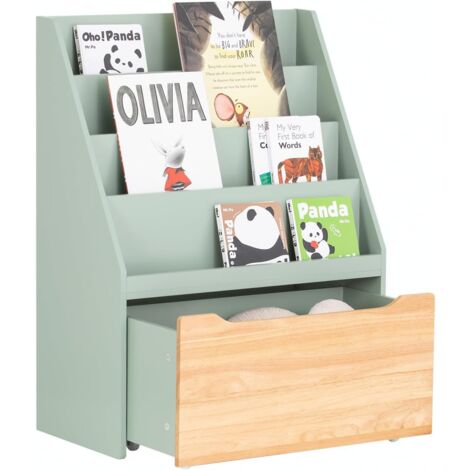 SoBuy KMB95-GR Kinder Bücherregal Kinderregal mit 3 Ablagefächern und einer herausnehmbaren Spielzeugtruhe Aufbewahrungsregal für Kinder Grün-Natur BHT ca. 62x80x30cm