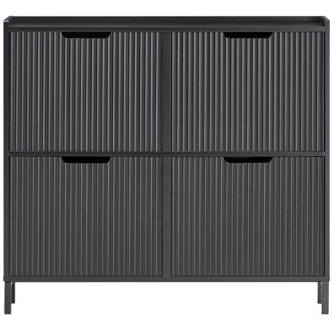 SoBuy FSR177-L-SCH Schuhkipper mit 4 Klappen Schuhschrank schmal Schuhregal mit 8 Ablageflächen Schuhkommode Schuhablage Schwarz BHT ca. 100x91x19cm