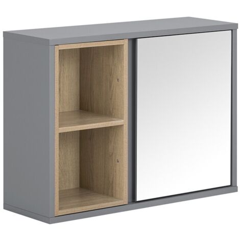 Spiegelschrank Fürs Bad – Hängeschrank Mit 3 Offenen Fächern, 80x70x13 Cm, Naturholz-Optik