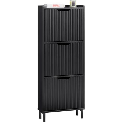SoBuy FSR177-H-SCH Schuhkipper mit 3 Klappen Schuhschrank schmal Schuhregal mit 3 Ablageflächen Schuhkommode Schuhablage Schwarz BHT ca. 50x130x19cm