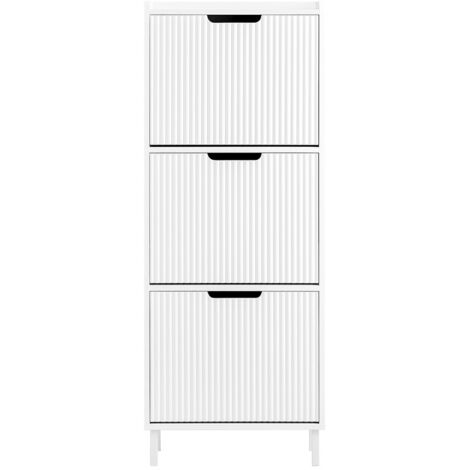 SoBuy FSR177-H-W Schuhkipper mit 3 Klappen Schuhschrank schmal Schuhregal mit 3 Ablageflächen Schuhkommode Schuhablage Weiß BHT ca. 50x130x19cm