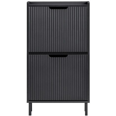 SoBuy FSR177-SCH Schuhkipper mit 2 Klappen Schuhschrank schmal Schuhregal mit 2 Ablageflächen Schuhkommode Schuhablage Schwarz BHT ca. 50x90x19cm