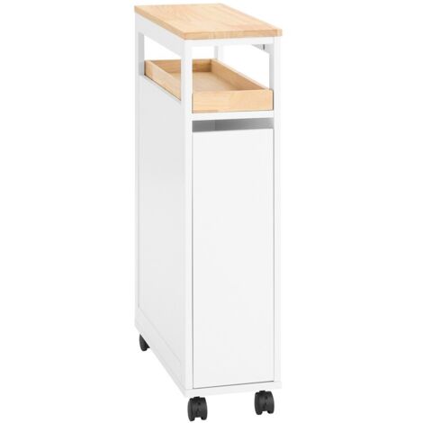SoBuy NSR11-WN Nischenregal mit Rollen aus Holz, Aufbewahrungsstück für Küche, Badezimmer, Dienstwagen, Schrank, Nische, Servicewagen - 4 Ebenen
