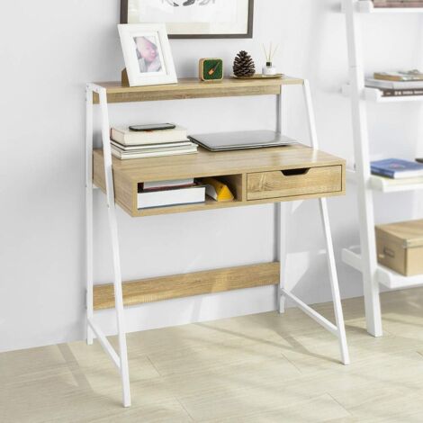SoBuy FWT63-N Schreibtisch mit Ablage und Fach Computertisch Arbeitstisch Bürotisch Tisch mit Schublade Natur BHT ca.: 81x100x50cm