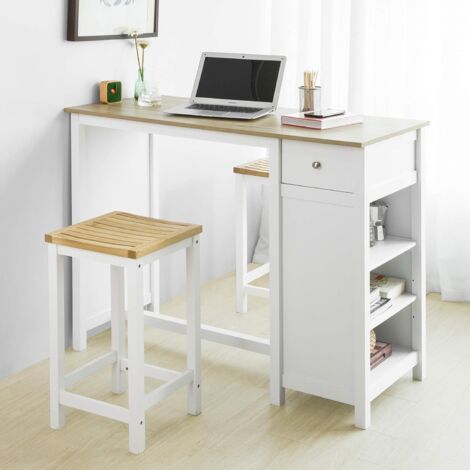 SoBuy FWT64-WN Bartisch Küchentheke Küchenbartisch mit Einer Schublade und 3 Regalfächern Bistrotisch Kücheninsel Tresentisch weiß-Natur BHT: 120x90x55cm