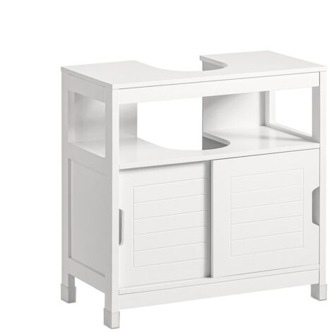 SoBuy FRG128-II-W Waschbeckenunterschrank Badmöbel Badschrank mit Fußpolster Waschtisch Unterschrank weiß