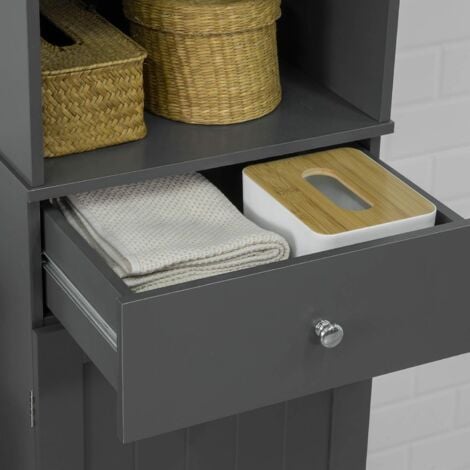 SoBuy BZR17-DG Badezimmer Hochschrank Badschrank Badregal Badezimmerschrank mit 3 offenen Fächern, 1 Schublade und 1 Tür dunkelgrau BHT ca: 40x161x35cm