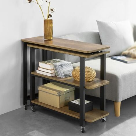 SoBuy FWT83-PF L-förmiger Beistelltisch mit 2 Ablagen Sofatisch mit Rollen Couchtisch Eckschreibtisch Computertisch Arbeitstisch Industrie-Design BHT ca.: 133x69x30cm