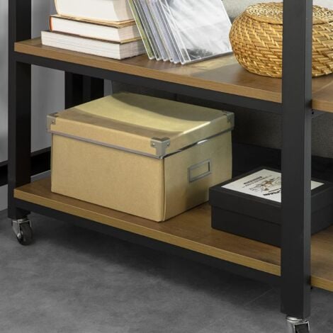 SoBuy FWT83-PF L-förmiger Beistelltisch mit 2 Ablagen Sofatisch mit Rollen Couchtisch Eckschreibtisch Computertisch Arbeitstisch Industrie-Design BHT ca.: 133x69x30cm
