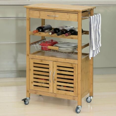 SoBuy FKW53-N Servierwagen,Küchenwagen mit Korb und Flaschenablage Rollwagen BHT ca: 60x92x36cm