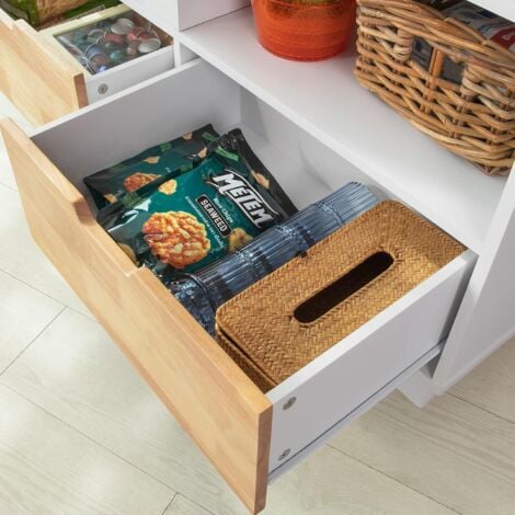 SoBuy FKW107-WN Design Küchenwagen mit Arbeitsplatte Kücheninsel mit Gewürzregal Küchenschrank Rollwagen Sideboard auf Rollen Küchentrolley Weiß-Natur BHT ca.: 110x91x55cm