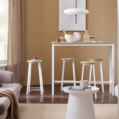 SoBuy OGT22-WN 5-teilig Bartisch mit Stühlen Esstisch Stehtisch Balkontisch Küchentisch Bistrotisch mit 4 Barhockern Sitzgruppe Gartenmöbel Set weiß-Natur
