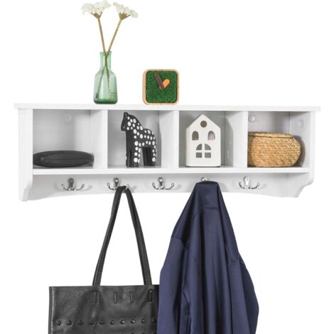 SoBuy FRG48-L-W Wandgarderobe Wandhaken Hängeregal Badezimmerschrank mit 5 Haken weiß, B 72cm