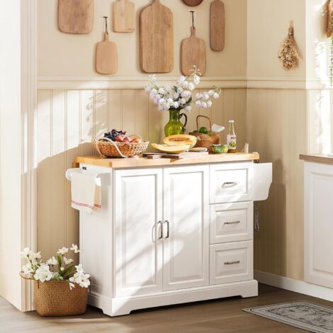 SoBuy FKW41-WN Luxus-Küchenwagen Küchenschrank Sideboard Kücheninsel mit erweiterbarer Arbeitsfläche BHT ca.:130x91x46(+25)cm