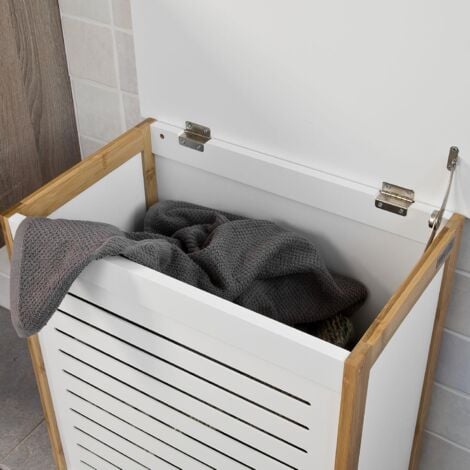 SoBuy FSS66-WN Wäschetruhe Wäschekorb Wäschebox Wäschesammler Wäschetonne mit Deckel Weiß+Natur
