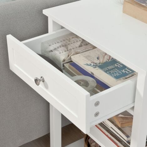 SoBuy FBT46-W Beistelltisch Nachttisch Couchtisch in weiß mit Einer Schublade und 2 Ablagen BHT ca: 45x68x30cm