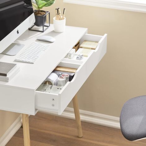 SoBuy FWT40-WN Schreibtisch mit 2 Schubladen Tisch Computertisch Kinderschreibtisch Bürotisch, weiß/Natur BHT ca: 90x77x45cm