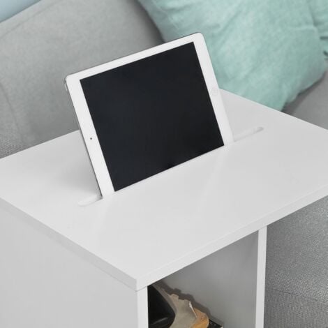 SoBuy FBT48-W Beistelltisch mit Schlitz für iPad, Zeitungsständer Couchtisch Tisch mit Rollen weiß BHT ca: 45x58x35cm