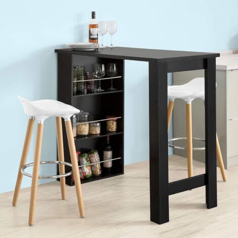 SoBuy FWT17-SCH Bartisch schwarz Küchentisch mit 3 Regalfächern Stehtisch Tresen Theke, BHT ca.: 112x106x57cm