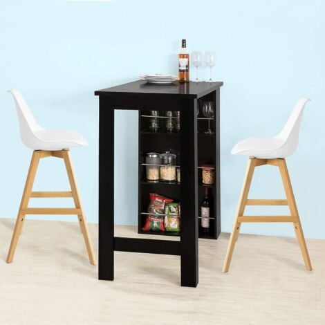 SoBuy FWT17-SCH Bartisch schwarz Küchentisch mit 3 Regalfächern Stehtisch Tresen Theke, BHT ca.: 112x106x57cm