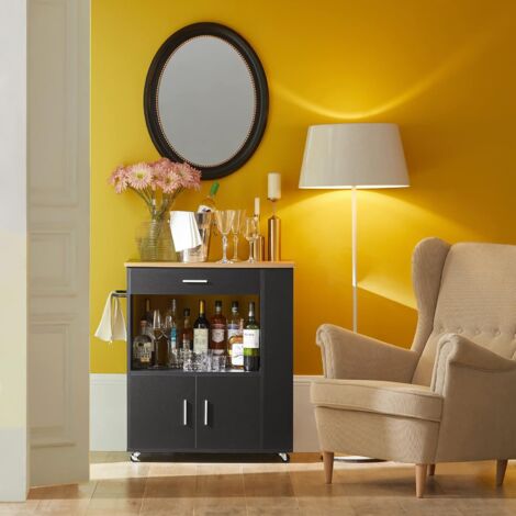 SoBuy FKW113-SCH Servierwagen Küchenwagen Kücheninsel Küchenschrank Rollwagen Küchentrolley Mikrowellenschrank Küchenrollwagen schwarz BHT ca.: 82x88x46cm