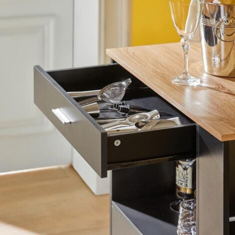SoBuy FKW113-SCH Servierwagen Küchenwagen Kücheninsel Küchenschrank Rollwagen Küchentrolley Mikrowellenschrank Küchenrollwagen schwarz BHT ca.: 82x88x46cm