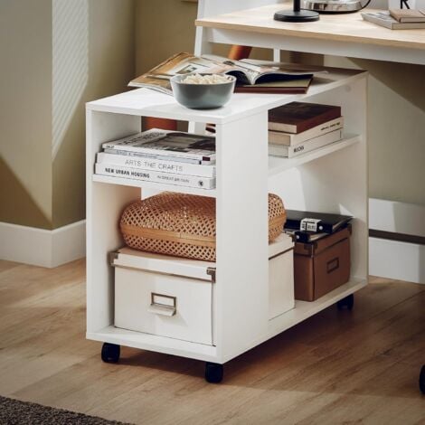 SoBuy Movable Storage Side Table with 2 Tiers Bookcase,FBT34-W