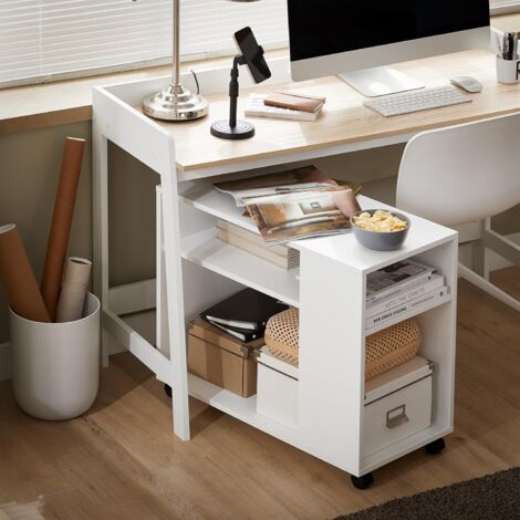 SoBuy Movable Storage Side Table with 2 Tiers Bookcase,FBT34-W