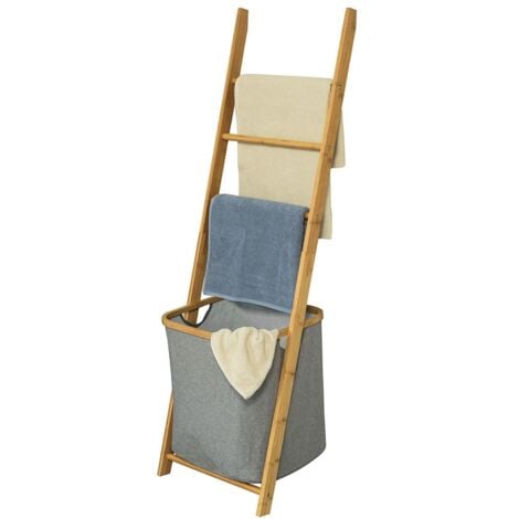 SoBuy Bathroom Storage Shelf Towel Holder with 3 Hanging Rails & Removable Laundry Basket,FRG263-N