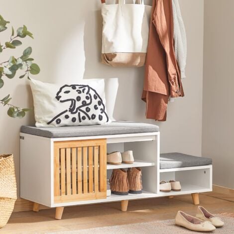 SoBuy FSR125WN Schuhbank mit 2 Sitzflächen und 1 Schiebetür Sitzbank