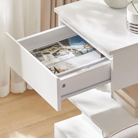 SoBuy FBT49-W Beistelltisch Nachttisch Nachtschrank Kommode mit 1 Schublade und 3 Ablagen weiß BHT ca: 39x65x39cm