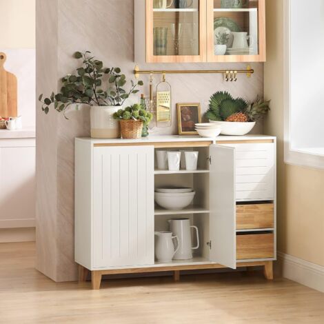 Sideboard FSB69-W Weiß SoBuy FSB69-W Sideboard – Kommode Mit 2 Türen, 3 Schubladen & Verstellbaren Böden, BHT Ca. 97x80x34 Cm, Weiß, Für Flur, Wohnzimmer & Küche