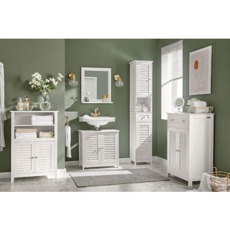 SoBuy FRG236-W Badezimmer-Hochschrank Badregal Badschrank Badmöbel mit 1 offenem Fach, 1 Schublade und Türen, weiß BHT ca: 32X170X30cm