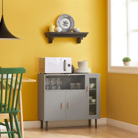 SoBuy FSB82-HG Küchenschrank Mikrowellenschrank Sideboard mit Türen Kommode Schrank Flurschrank Buffet Aufbewahrungsschrank hellgrau BHT ca.: 80x75x35cm