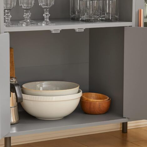 SoBuy FSB82-HG Küchenschrank Mikrowellenschrank Sideboard mit Türen Kommode Schrank Flurschrank Buffet Aufbewahrungsschrank hellgrau BHT ca.: 80x75x35cm