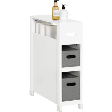 SoBuy BZR83-W Nischenregal mit 2 abnehmbaren grauen Körben Küchenregal Badezimmerregal Badschrank Nischenschrank schmales Regal toilettenpapier aufbewahrung Badmöbel Weiß BHT ca.:20x70x60cm